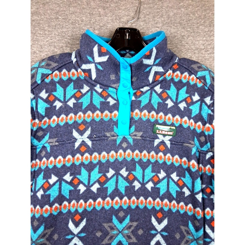 LL Bean Womens Jacket XL Blue Aztec Fleece 1/4 Snap Fair Isle 90s Retro Gorpcore